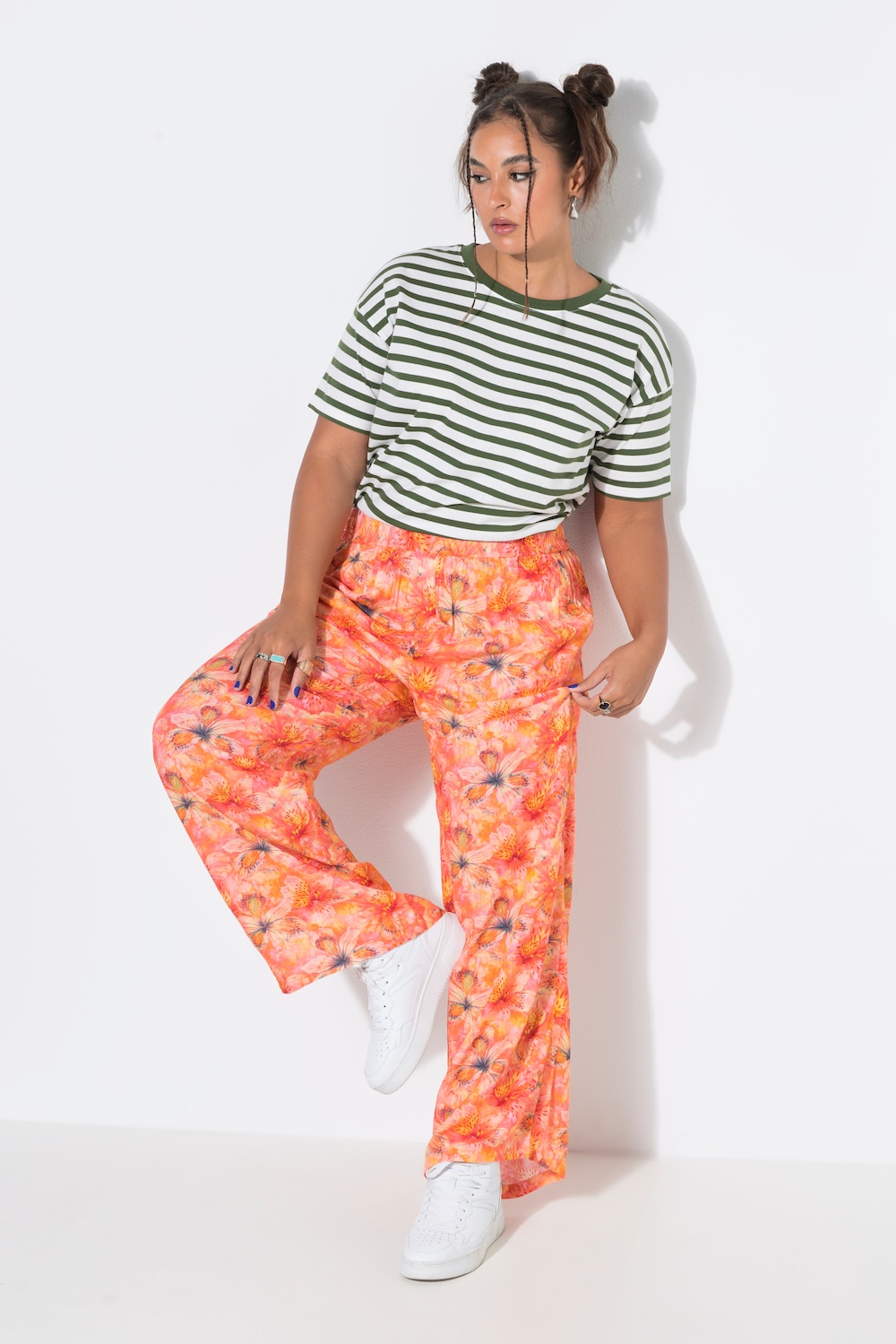Palazzohose, Wide Legs, Orchideen-Print