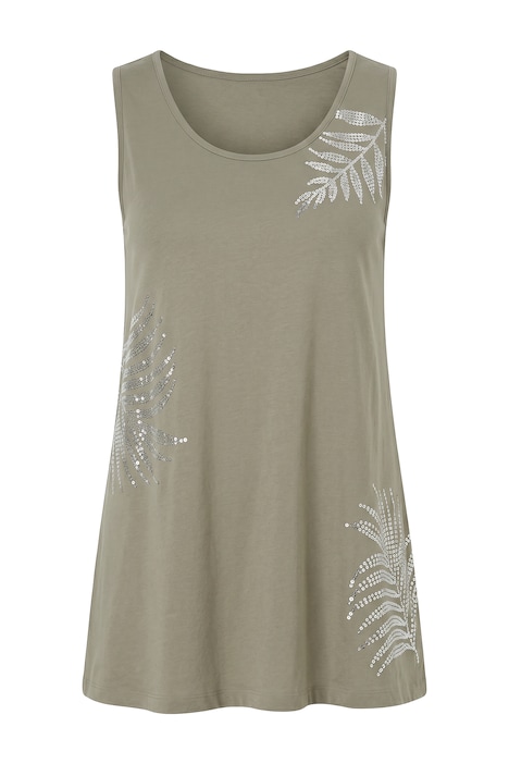 Top, A-line, shiny leaf print