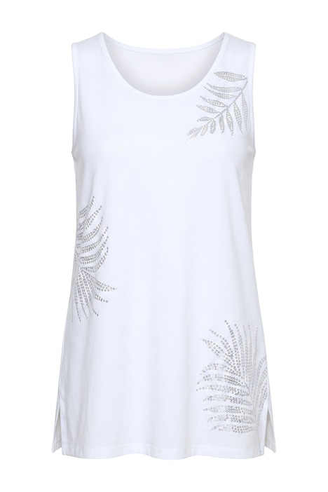 Top, A-line, shiny leaf print