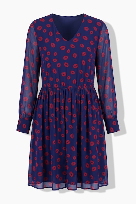 Kleid, A-Line, Kiss-Alloverprint, Ballon-Langarm