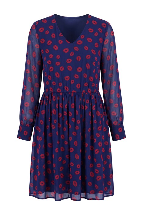 Kleid, A-Line, Kiss-Alloverprint, Ballon-Langarm