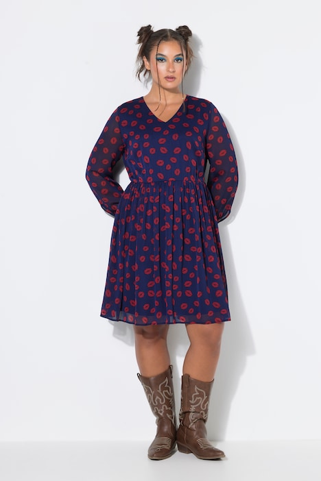 Kleid, A-Line, Kiss-Alloverprint, Ballon-Langarm
