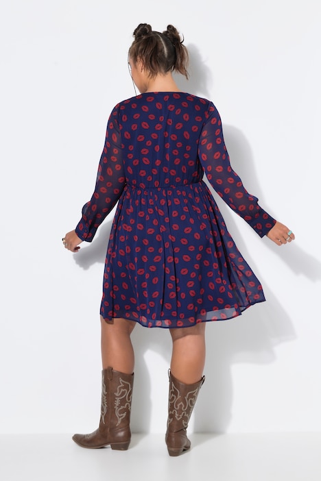 Kleid, A-Line, Kiss-Alloverprint, Ballon-Langarm