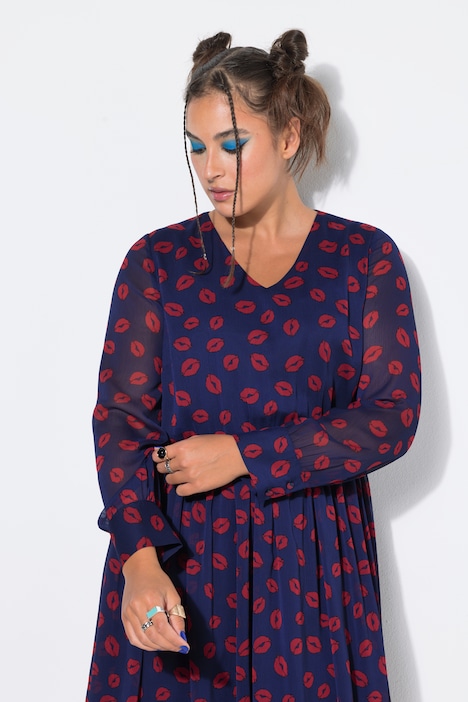 Kleid, A-Line, Kiss-Alloverprint, Ballon-Langarm