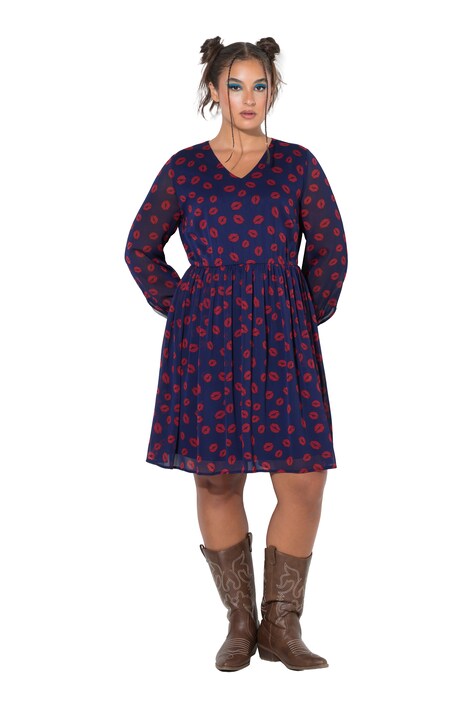 Kleid, A-Line, Kiss-Alloverprint, Ballon-Langarm