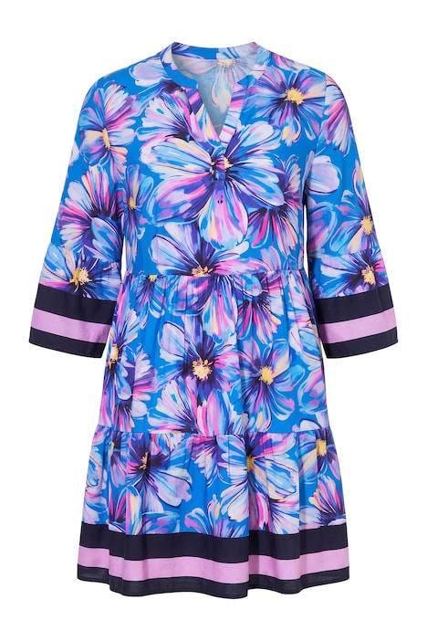 Long tunic, floral print, 3/4 sleeves, flounces