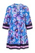 Long tunic, floral print, 3/4 sleeves, flounces