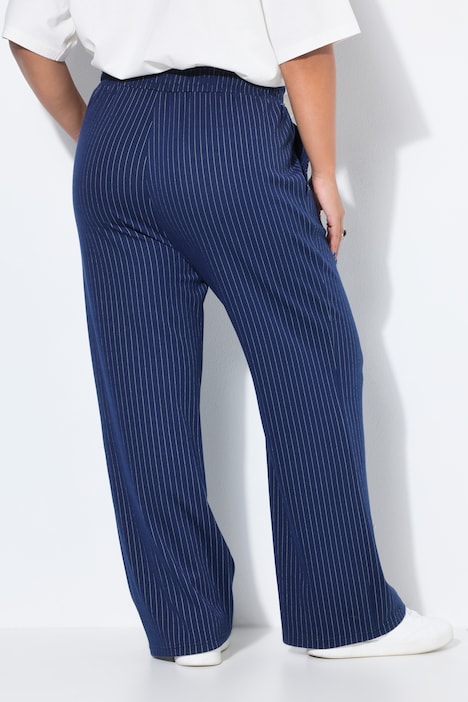 Nadelstreifen-Hose, Straight Wide Legs, Elastikbund