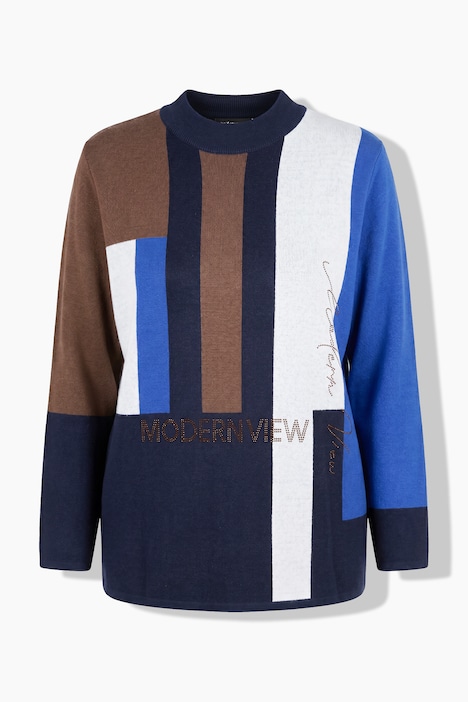 Pullover, Colorblocking, Ziersteine, Stehkragen, Langarm