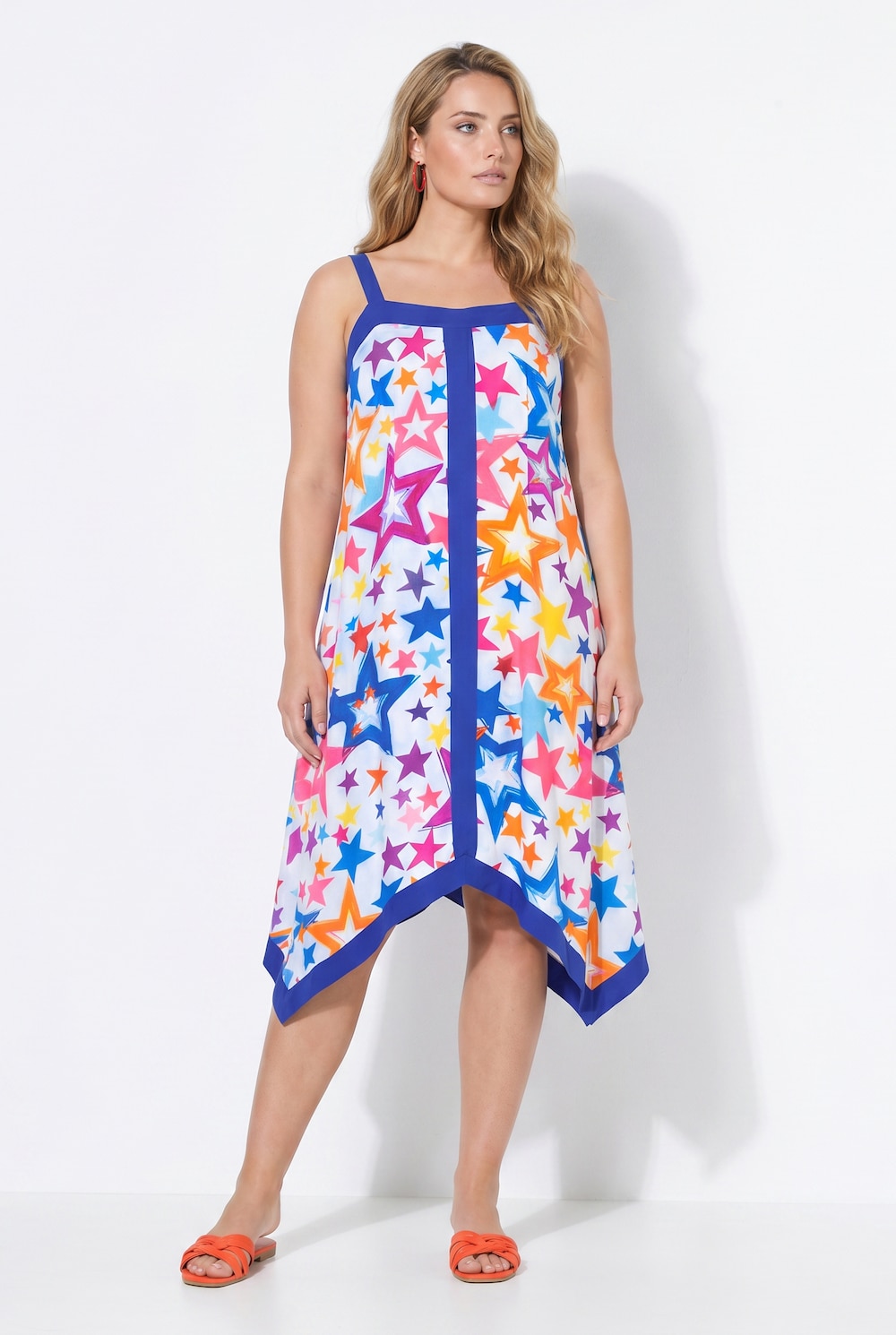 Jersey maxi-jurk, mouwloze A-lijn, sterrenpatroon