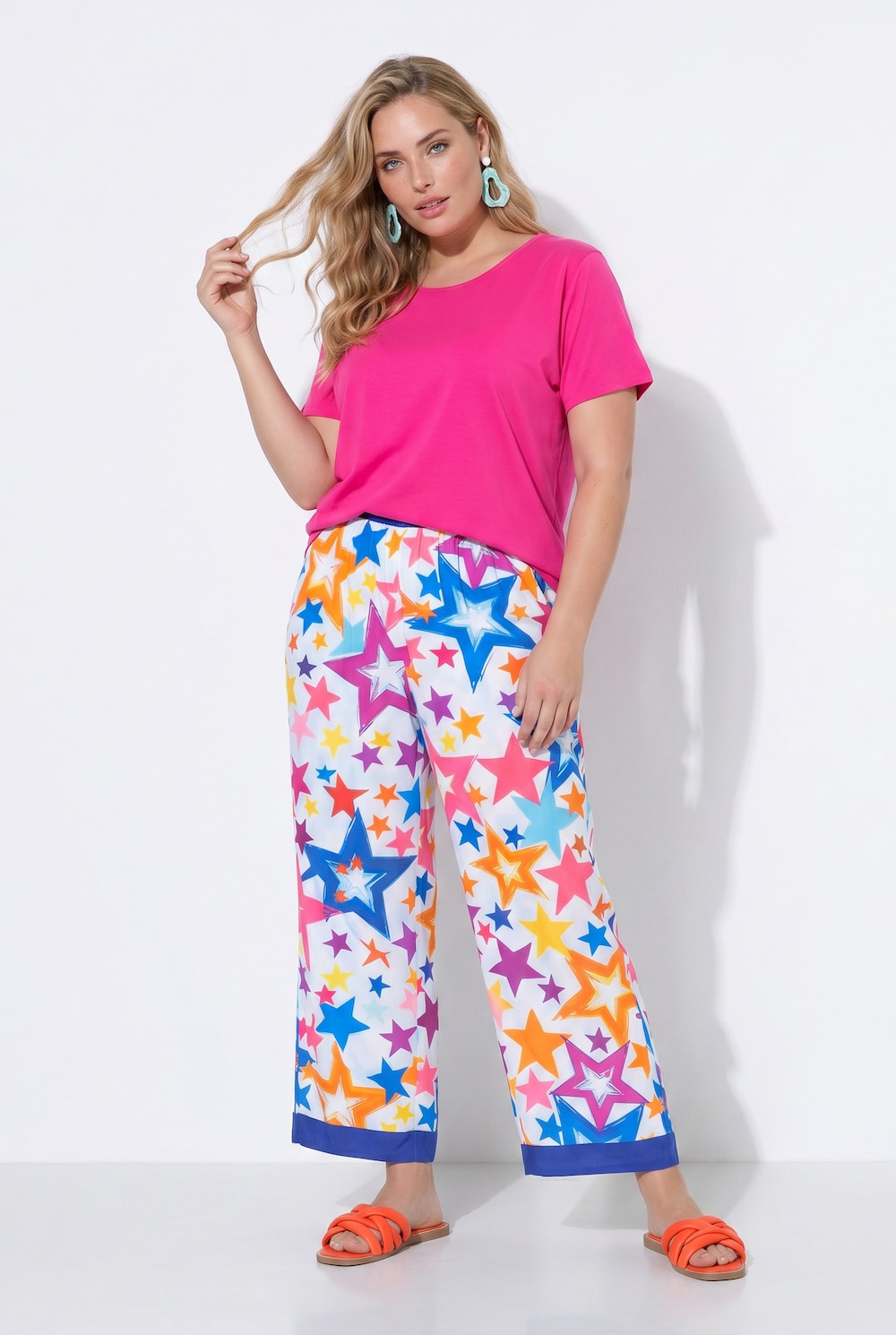 Palazzo-Hose, weites, gerades Bein, Sternen-Muster, Angel of Style x MIAMODA