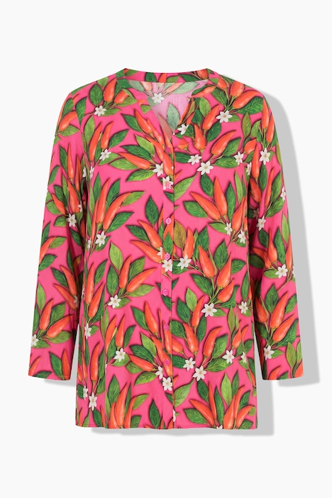 Blouse, A-lijn, bloemenpatroon met chilipepers