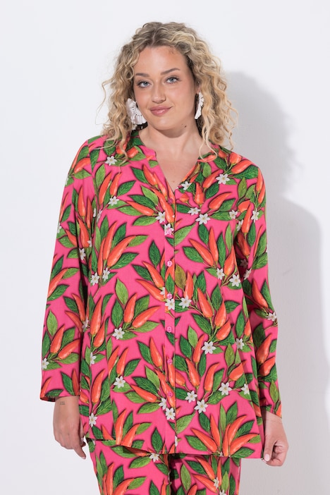 Blouse, A-lijn, bloemenpatroon met chilipepers