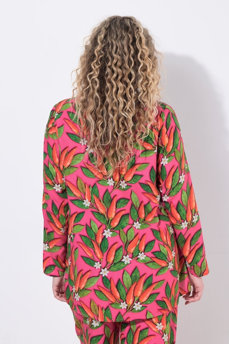 Blouse, A-lijn, bloemenpatroon met chilipepers