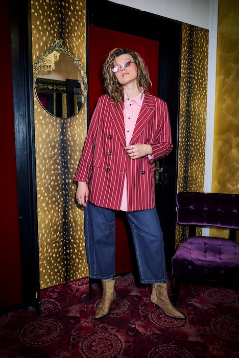 Nålestripet blazer, rett passform, dobbeltspent knappestolpe