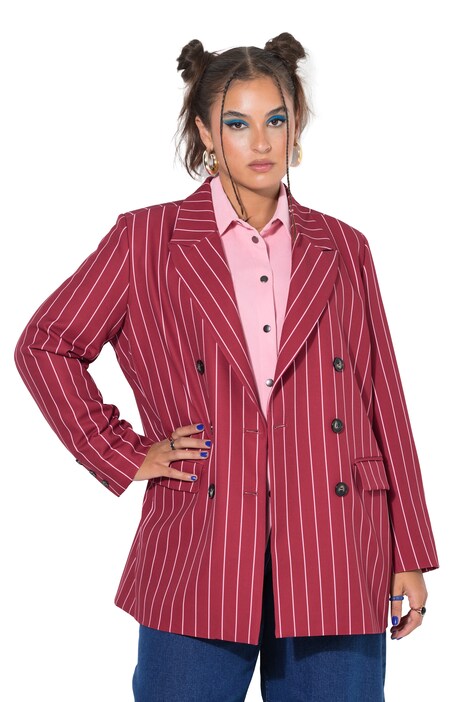 Nadelstreifen-Blazer, Straight Shape, doppelreihige Knopfleiste