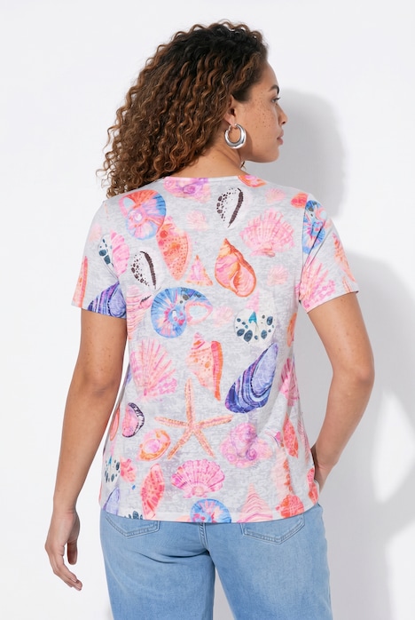 T-Shirt, Komfort Fit, Glitzersteinchen, Muschel-Muster