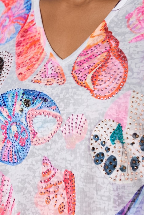 T-Shirt, Komfort Fit, Glitzersteinchen, Muschel-Muster