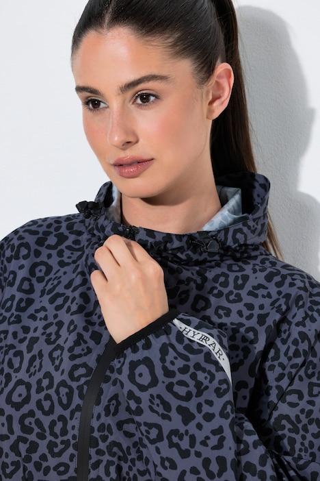 Regenjas, luipaardmotief, waterdicht, capuchon, klep