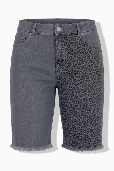 Jeans-Shorts, weites Bein, Leo-Patchoptik, 5-Pocket