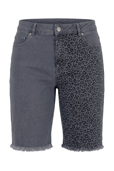 Džínové šortky, široké nohavice, leopardí patch efekt, 5 kapes