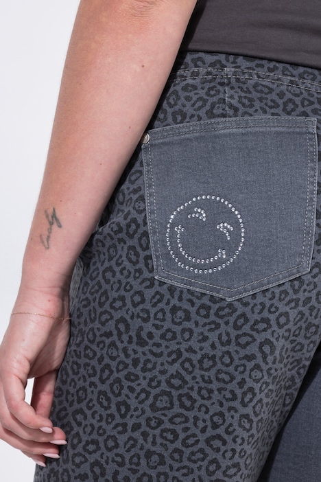 Jeans-Shorts, weites Bein, Leo-Patchoptik, 5-Pocket