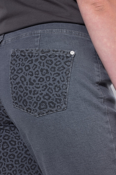 Jeans-Shorts, weites Bein, Leo-Patchoptik, 5-Pocket