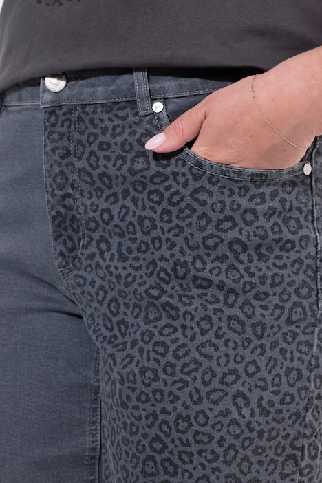Jeans-Shorts, weites Bein, Leo-Patchoptik, 5-Pocket