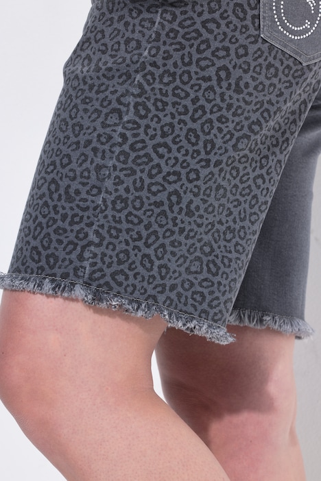 Jeans-Shorts, weites Bein, Leo-Patchoptik, 5-Pocket