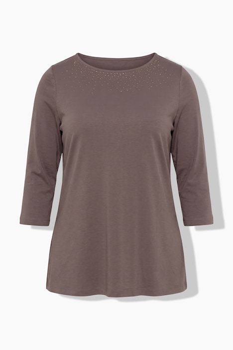 T-shirt, ozdobne kamyczki, dekolt łódkowy, rękaw 3/4, bawełna pima
