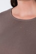 T-shirt, ozdobne kamyczki, dekolt łódkowy, rękaw 3/4, bawełna pima