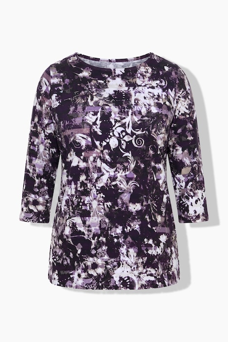 Shirt, Ziersteine, U-Boot-Ausschnitt, 3/4-Arm, Pima Cotton