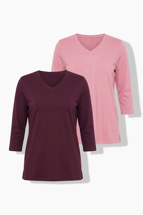 2 Pack Eco Cotton 3/4 Sleeve V-Neck Tees
