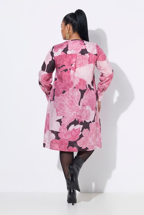 Floral Print Cupro Blend Long Sleeve Dress