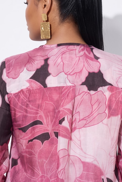 Floral Print Cupro Blend Long Sleeve Dress