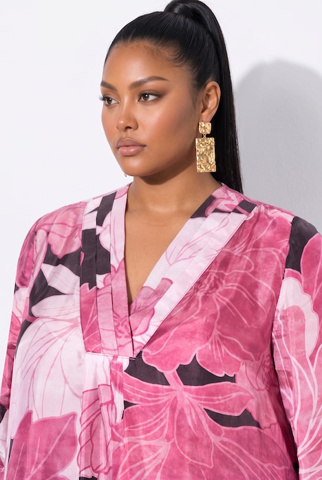 Floral Print Cupro Blend Long Sleeve Dress