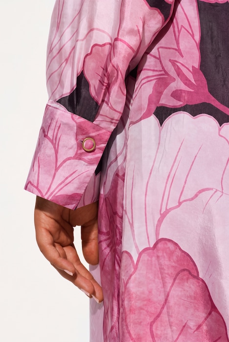 Floral Print Cupro Blend Long Sleeve Dress