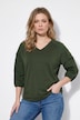 Shirt, decorative pleats, V-neck, 3/4 sleeves, organic cotton