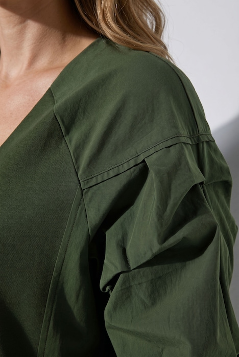 Shirt, decorative pleats, V-neck, 3/4 sleeves, organic cotton