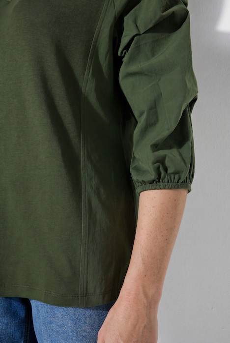 Shirt, decorative pleats, V-neck, 3/4 sleeves, organic cotton