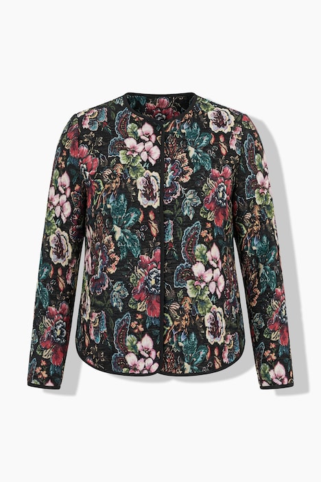 Jacquardjacke, Blüten, Piping, Rundhals, Langarm