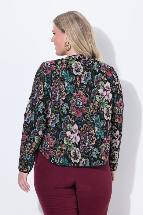 Jacquardjacke, Blüten, Piping, Rundhals, Langarm