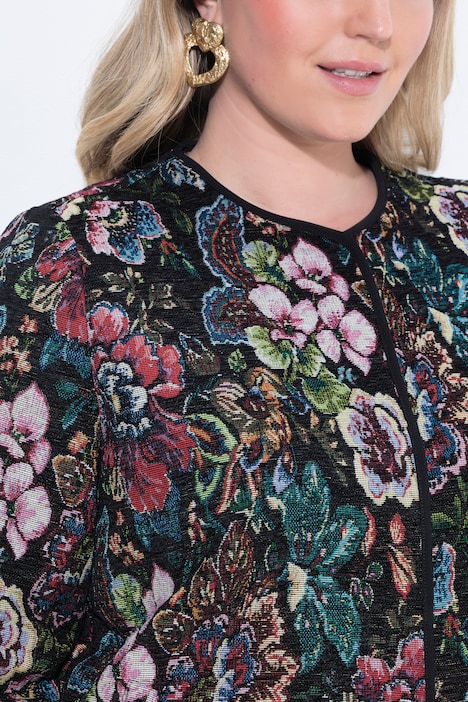 Jacquardjacke, Blüten, Piping, Rundhals, Langarm