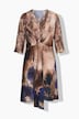 Satin-Maxikleid, Aquarell-Design, V-Ausschnitt, 3/4-Arm