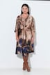 Satin-Maxikleid, Aquarell-Design, V-Ausschnitt, 3/4-Arm