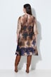 Satin-Maxikleid, Aquarell-Design, V-Ausschnitt, 3/4-Arm