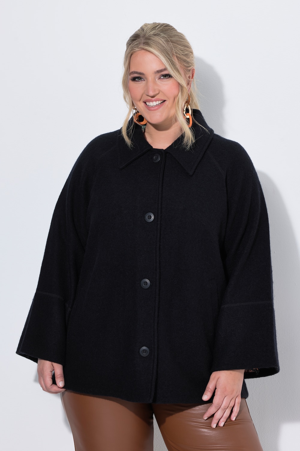 Jacke, Boiled Wool, A-Linie, Hemdkragen, Langarm