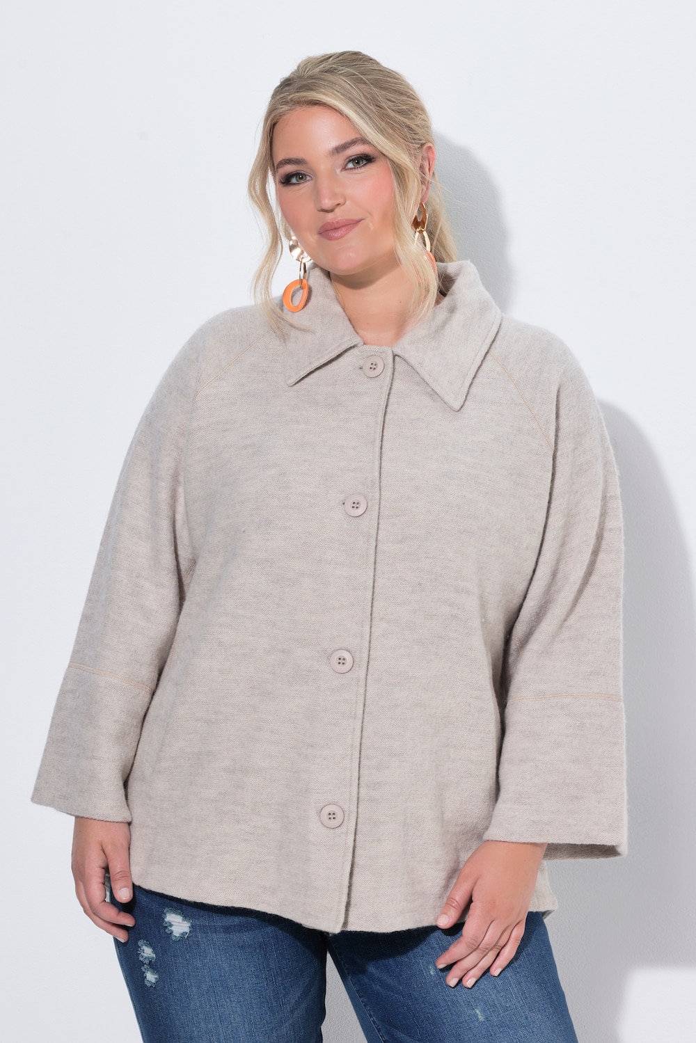 Jacke, Boiled Wool, A-Linie, Hemdkragen, Langarm