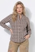 Bluse, Karo, Kelchkragen, V-Ausschnitt, Langarm