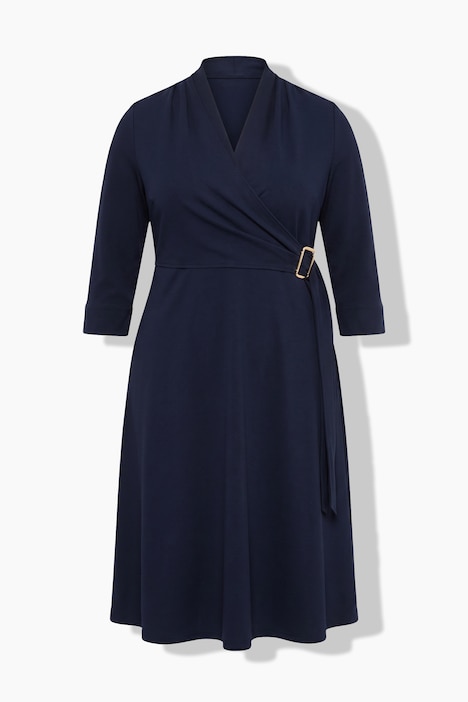 Wrap Look Metallic Buckle Midi Dress